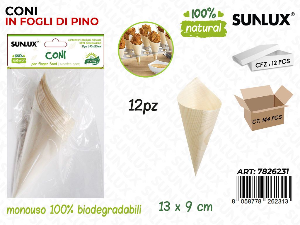 Sunlux Coni in Pino Biodeg. 12PCS 13*9CM