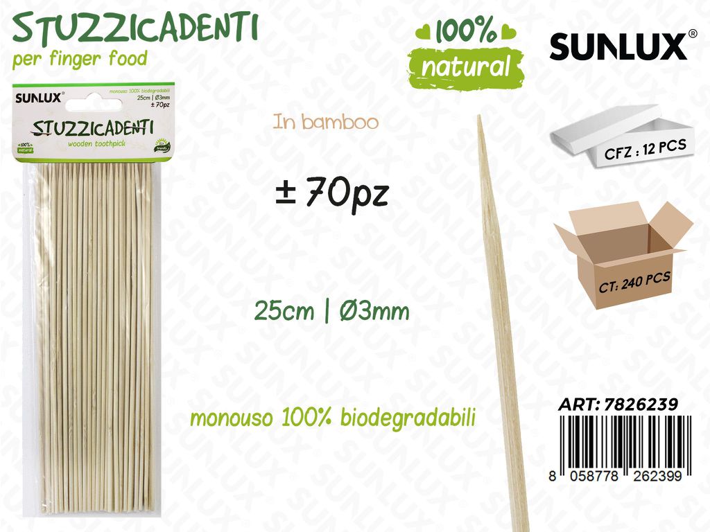 Stuzzicadenti in Bamboo 70PCS D.3MM*25CM