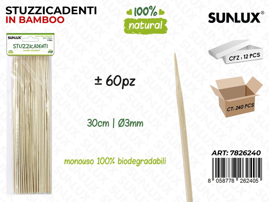 Stuzzicadenti in Bamboo 60PCS D.3MM*30CM