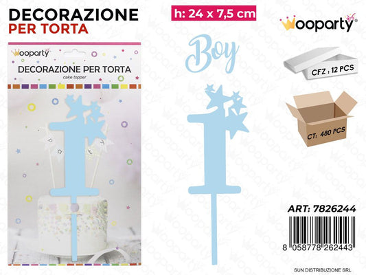 DEC. PER TORTA N. 1 BOY CELESTE 24*7.5CM /PZ DA 12**