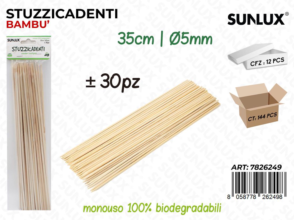 Sunlux Stuzzicadenti Bambu 30PCS 5MM*35CM