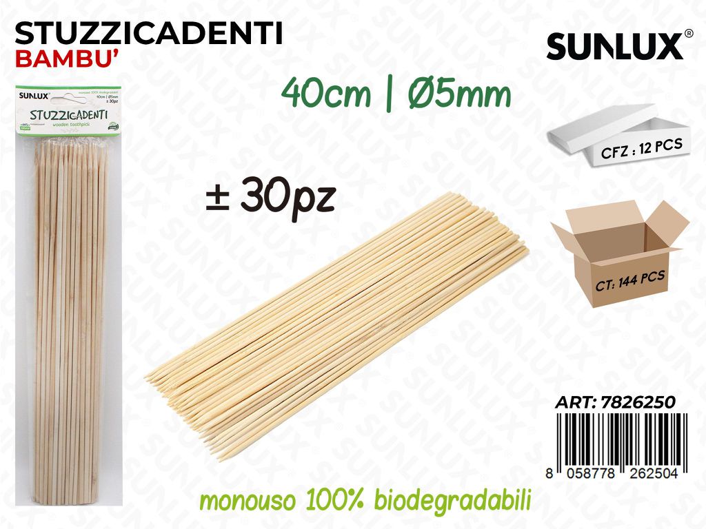 Sunlux Stuzzicadenti Bambu 30PCS 5MM*40CM
