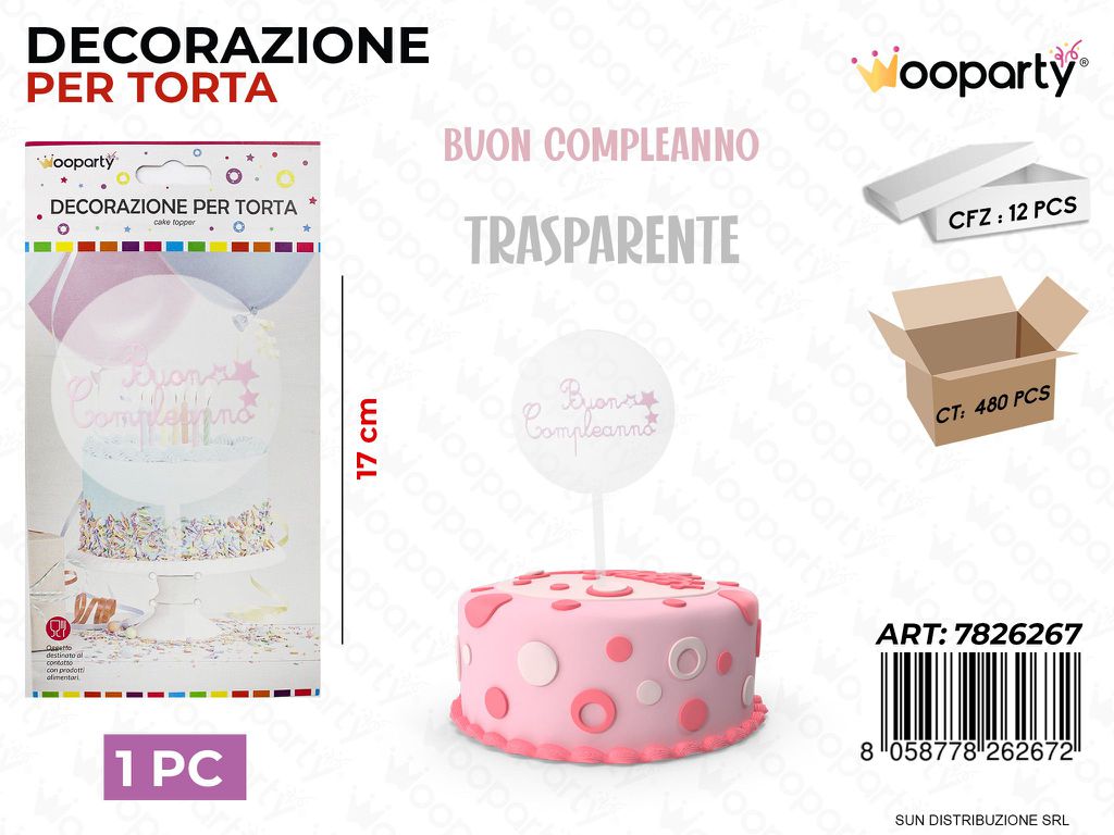 DEC. PER TORTA TRASP. B. COMPL. ROSA 17CM /PZ DA 12**