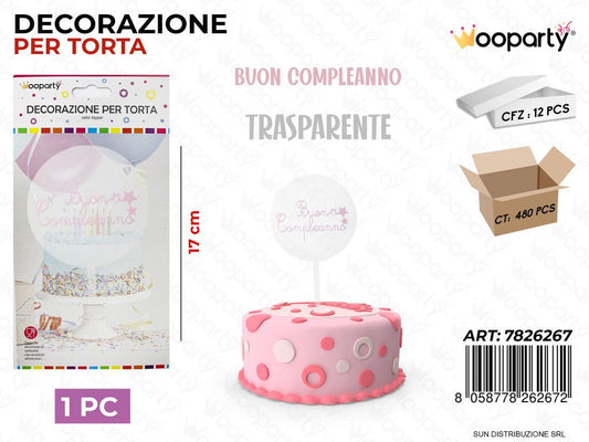 DEC. PER TORTA TRASP. B. COMPL. ROSA 17CM /PZ DA 12**