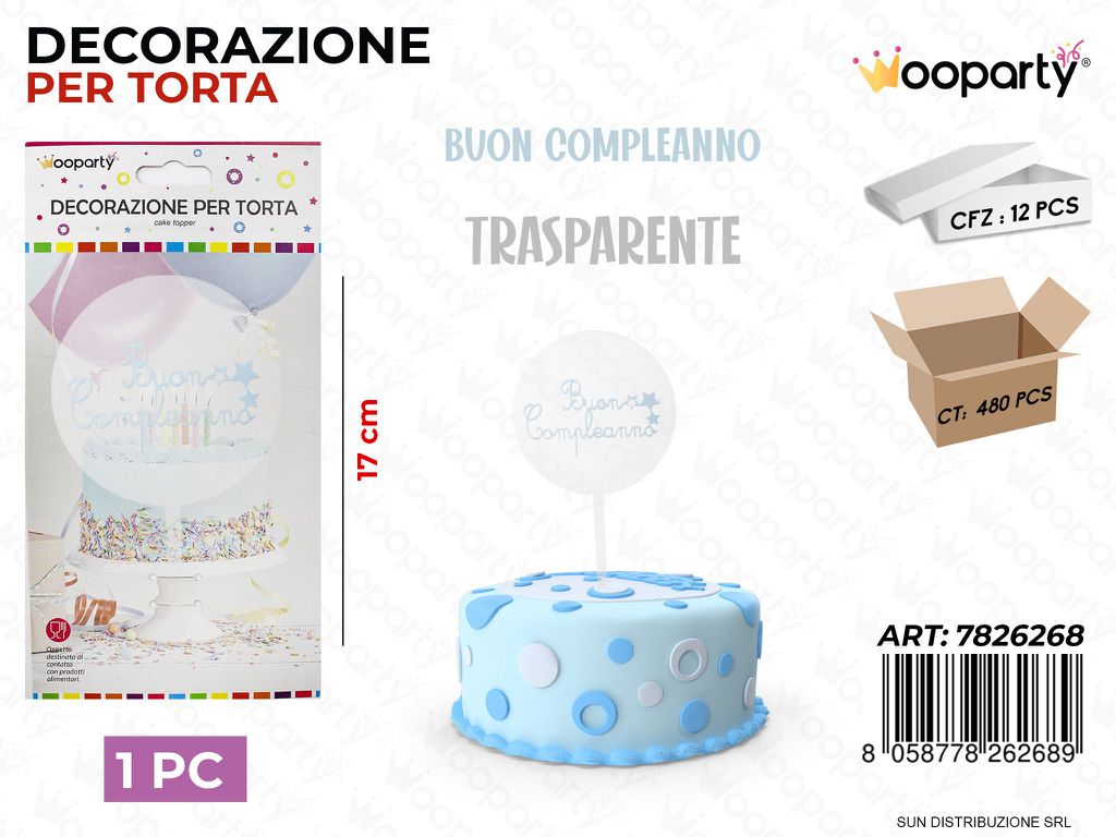 DEC. PER TORTA TRASP. B. COMPL. CEL. 17CM /PZ DA 12**