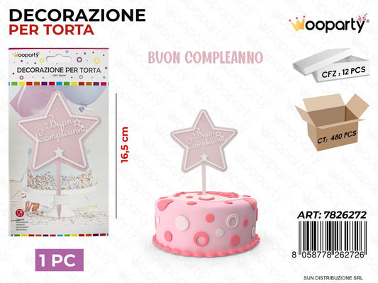 DEC. PER TORTA BUON COMPL. ROSA 17CM /PZ DA 12**