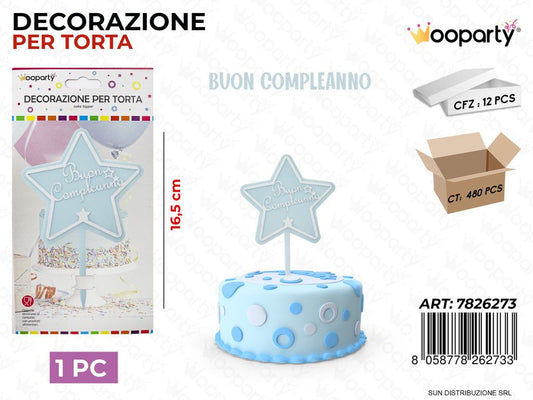 DEC. PER TORTA BUON COMPL. CELESTE 17CM /PZ DA 12**