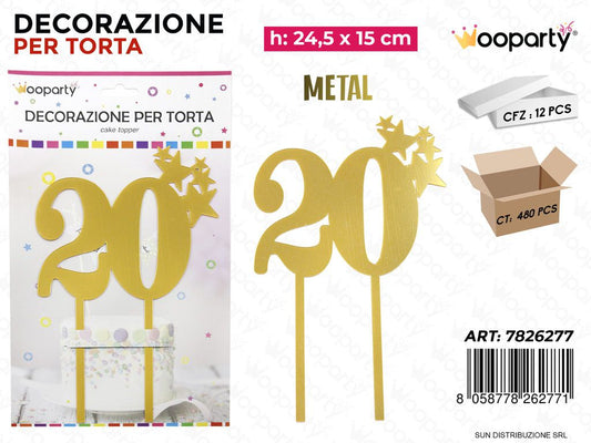 DEC. PER TORTA N. 20 ORO METAL 24.5*15CM /PZ DA 12**
