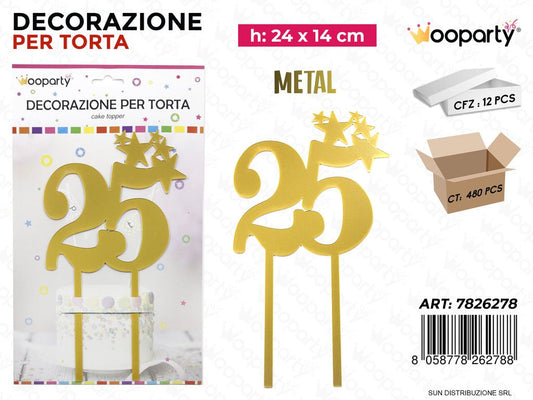 DEC. PER TORTA N. 25 ORO METAL 24*14CM /PZ DA 12**