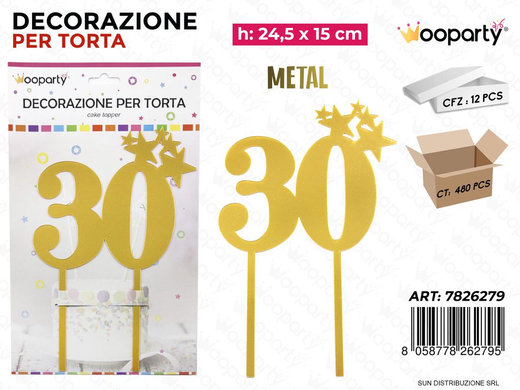 DEC. PER TORTA N. 30 ORO METAL 24.5*15CM /PZ DA 12**