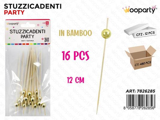 STUZZICADENTI PARTY IN BAMBOO 16PCS 12CM /PZ DA 12**