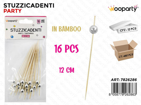 STUZZICADENTI PARTY IN BAMBOO 16PCS 12CM /PZ DA 12**