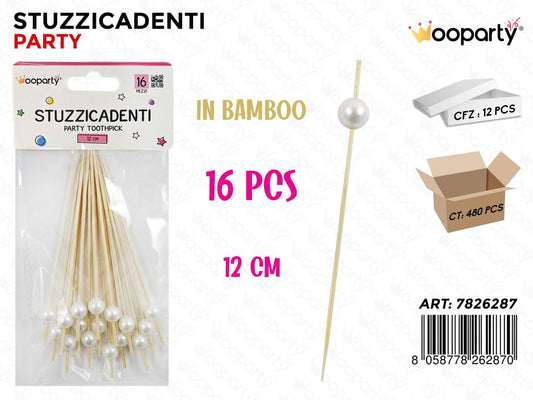 STUZZICADENTI PARTY IN BAMBOO 16PCS 12CM /PZ DA 12**