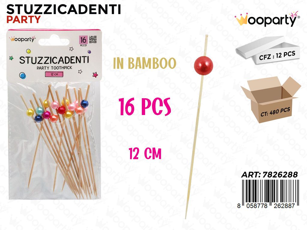 STUZZICADENTI PARTY IN BAMBOO 16PCS 12CM /PZ DA 12**