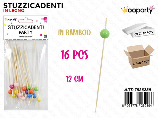 STUZZICADENTI PARTY IN BAMBOO 16PCS 12CM /PZ DA 12**
