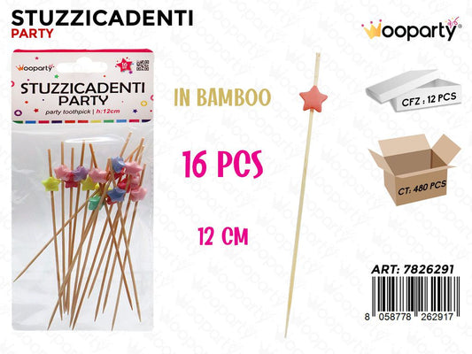 STUZZICADENTI PARTY IN BAMBOO 16PCS 12CM /PZ DA 12**