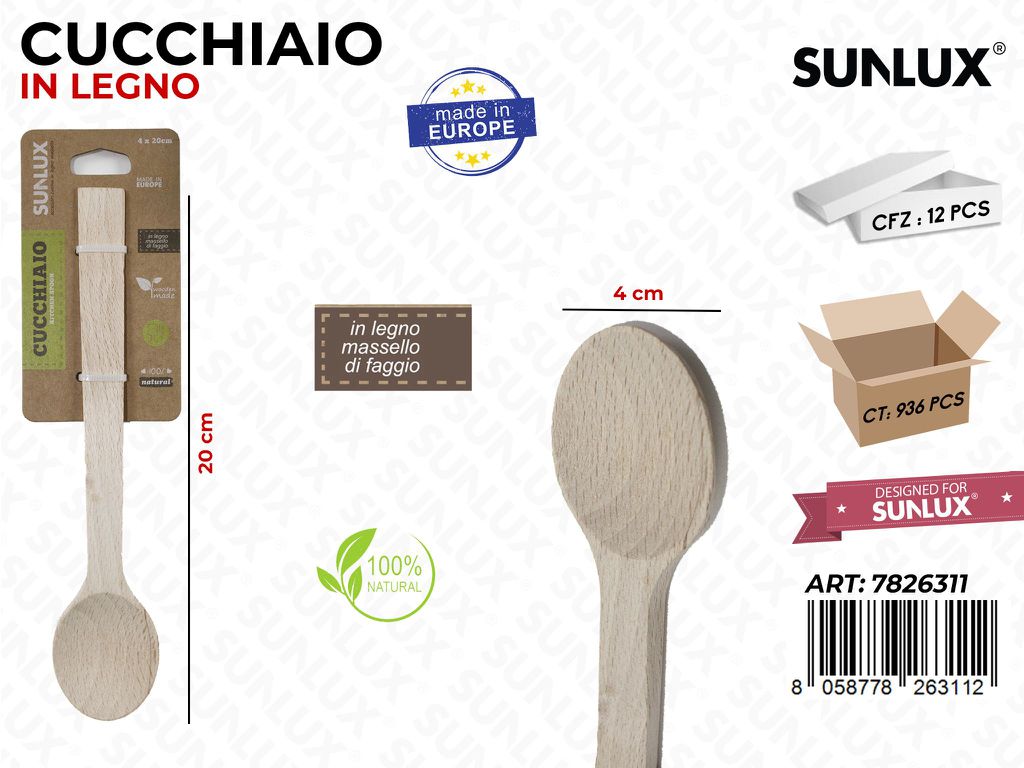 Cucchiaio in Legno di Faggio 4*20 Cm /Pz da 12/24
