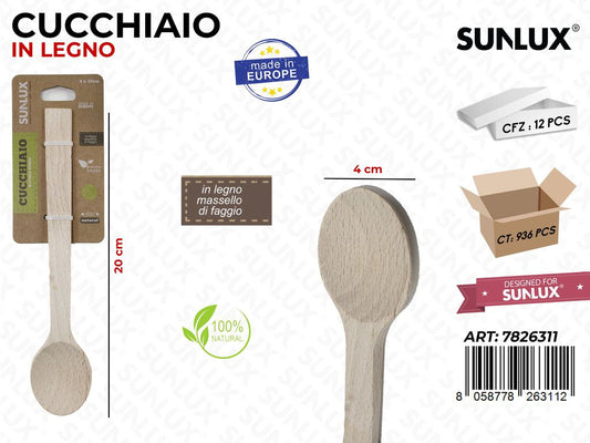 Cucchiaio in Legno di Faggio 4*20 Cm /Pz da 12/24