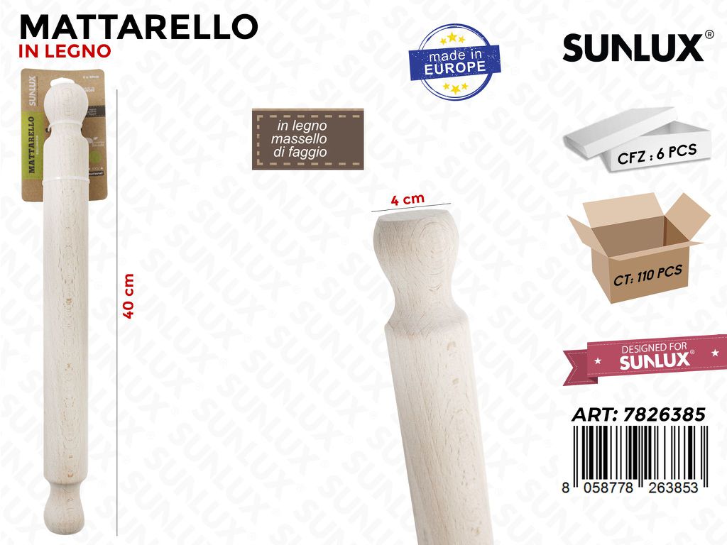 Mattarello in Legno di Faggio 4*40 Cm