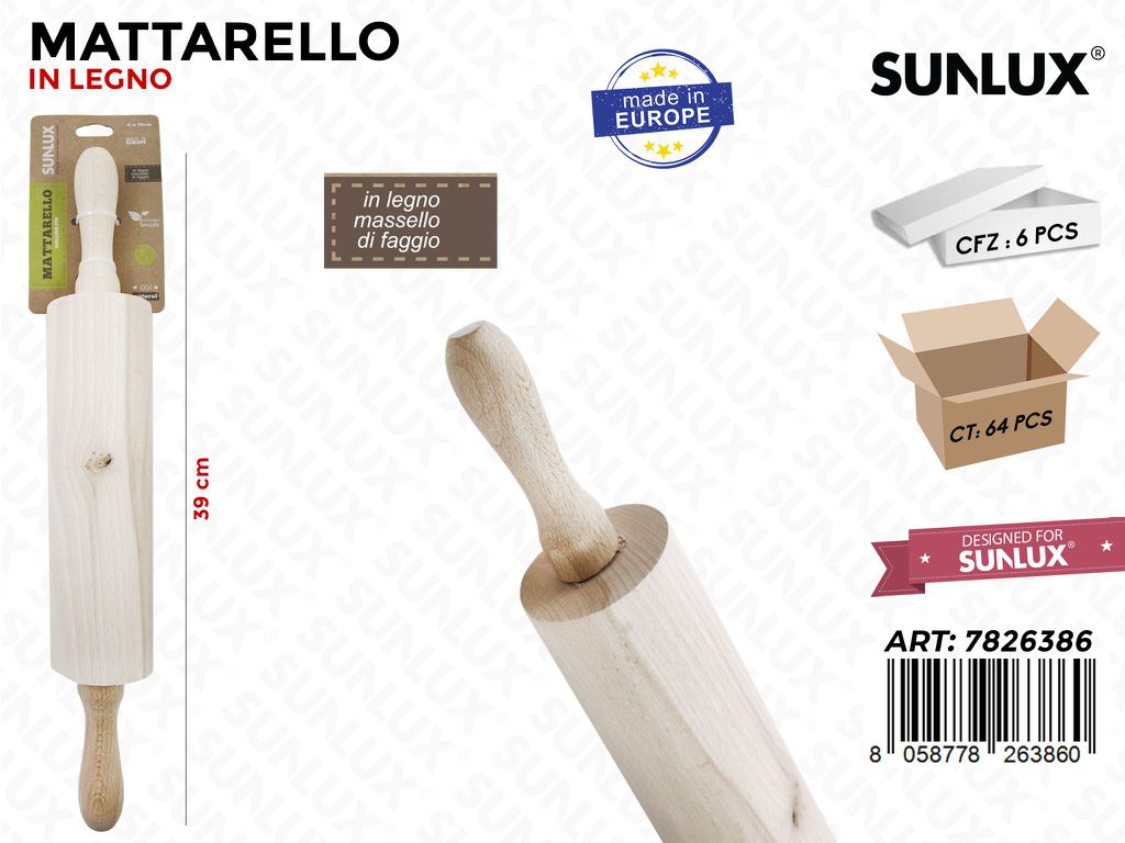 Mattarello in Legno di Faggio 6*39 Cm