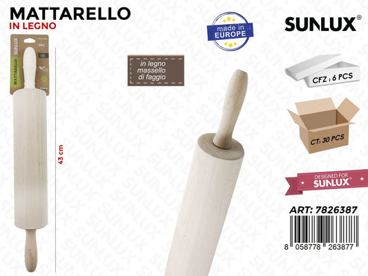 Mattarello in Legno di Faggio 6.5*43 Cm