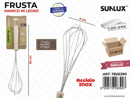 Frusta in Acciaio Inox c/ Manico Legno 5*30CM