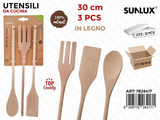 Sunlux Utensili da Cucina in Legno 3PCS 30CM