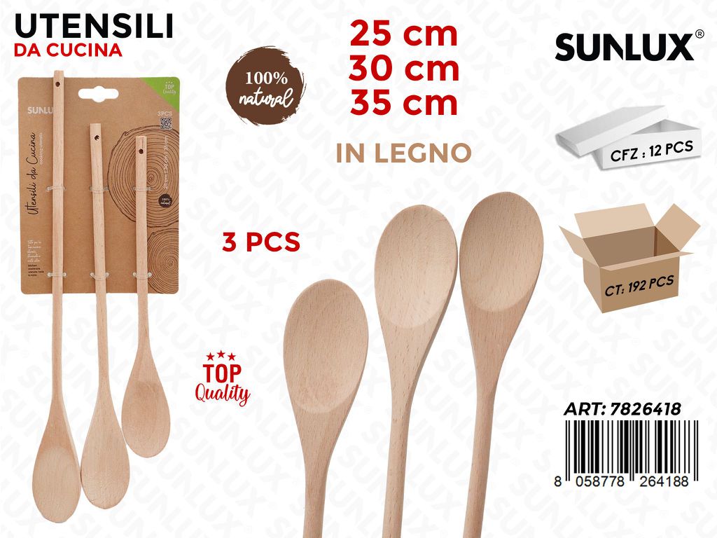 Sunlux Utensili da Cucina in Legno 3PCS Mis. Ass.