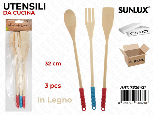 Sunlux Utensili da Cucina in Legno 3PCS 32CM