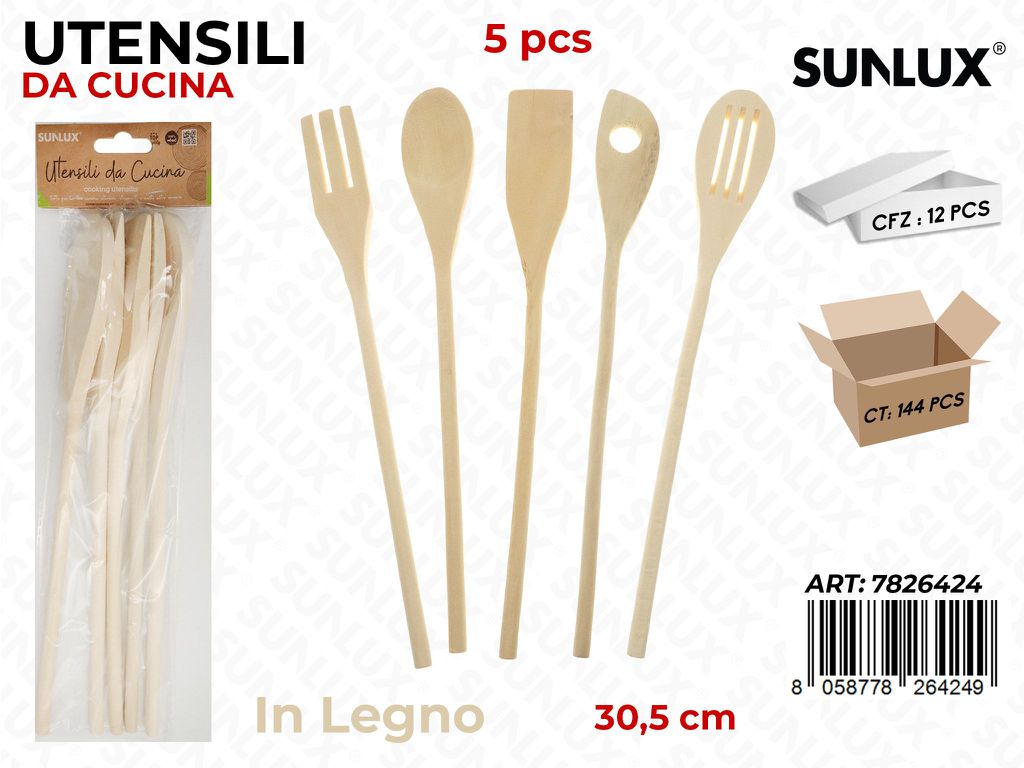 Sunlux Utensili da Cucina in Legno 5PCS 30.5CM