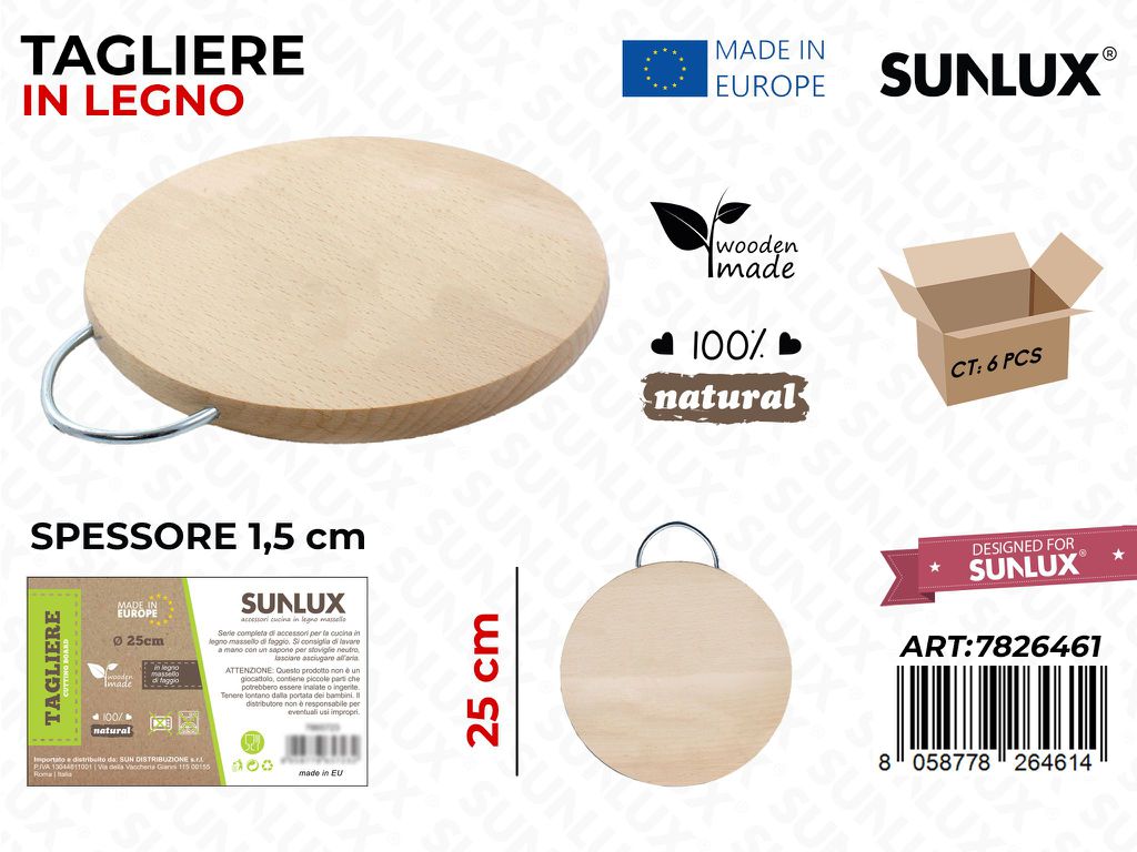 Tagliere c/Manico Legno di Faggio 25*25CM