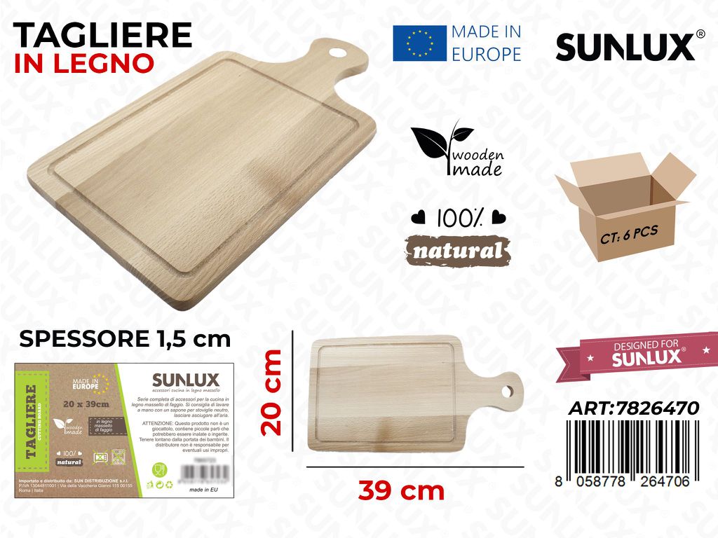 Tagliere c/Manico Legno di Faggio 20*30 Cm /Pz DA6
