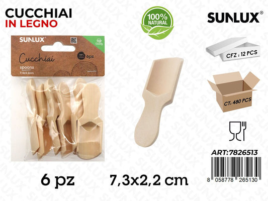 Sunlux Cucchiai Legno 6PCS 7.3*2.2CM