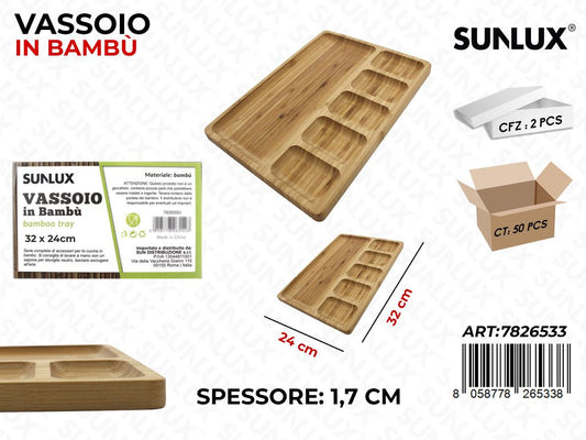 Vassoio in Bambu Rett. 6 Scomparti 32*24CM