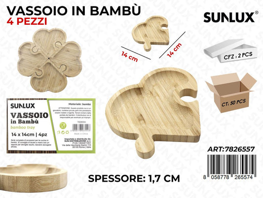 Vassoio in Bambu Quadrifoglio 4 Scomparti 14*14CM