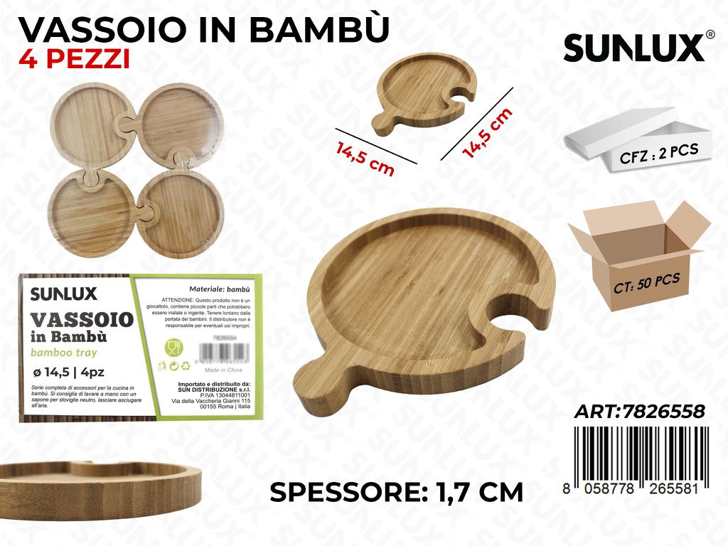 Vassoio in Bambu Rotondo 4 Scomparti 14.5*14.5CM
