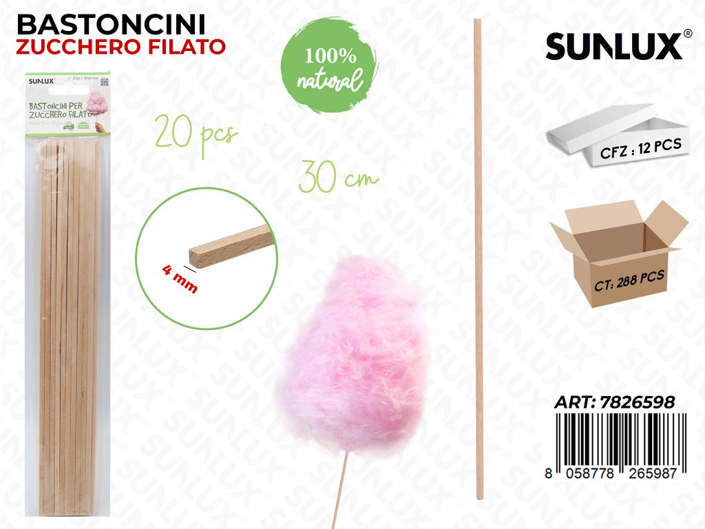 Sunlux Bastoncini Zucchero Filato 20PCS 30CM