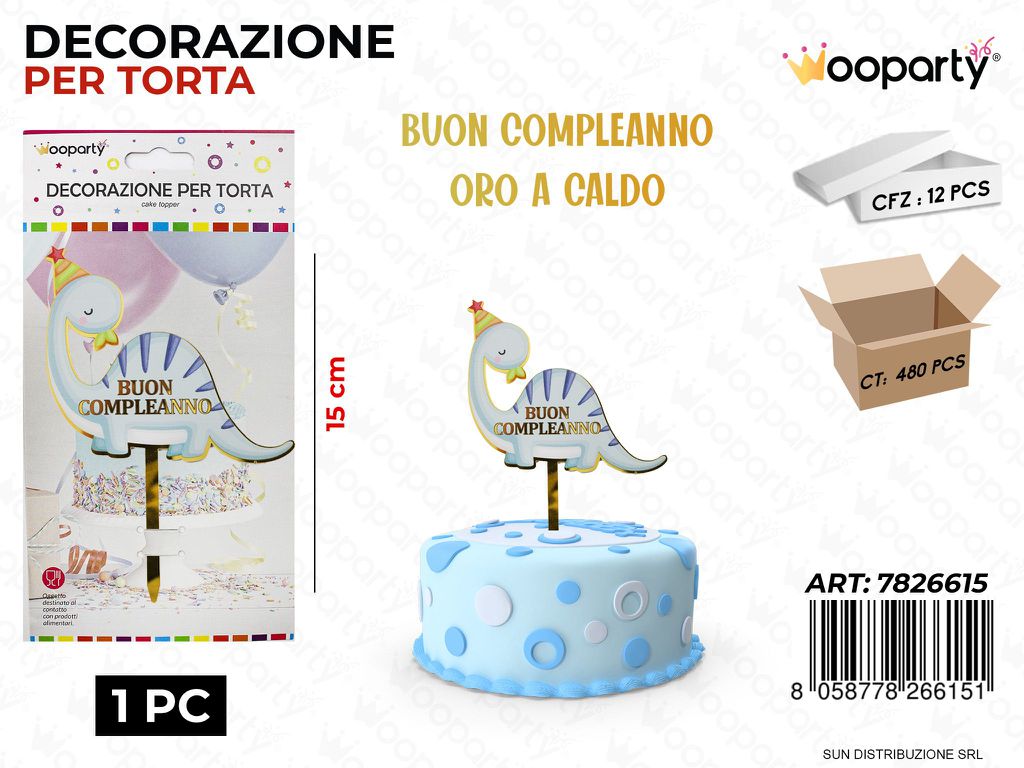 DEC. PER TORTA BUON COMPL. DINOSAURO 15CM /PZ DA 12**