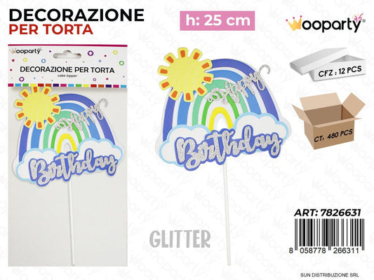DEC. PER TORTA H. BIRTHDAY CEL. GLITTER 25CM /PZ DA 12**