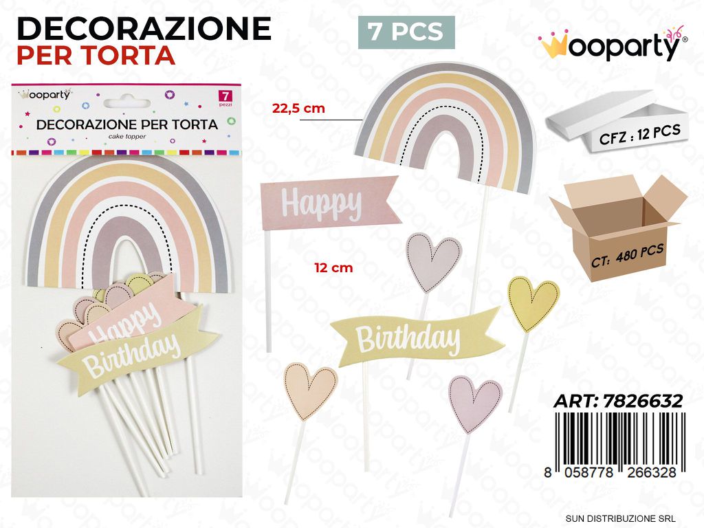 DEC. PER TORTA H. BIRTHDAY ROSA 7PCS ASS. /PZ DA 12**