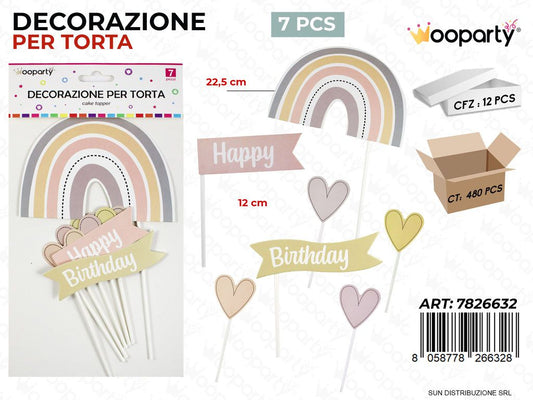 DEC. PER TORTA H. BIRTHDAY ROSA 7PCS ASS. /PZ DA 12**