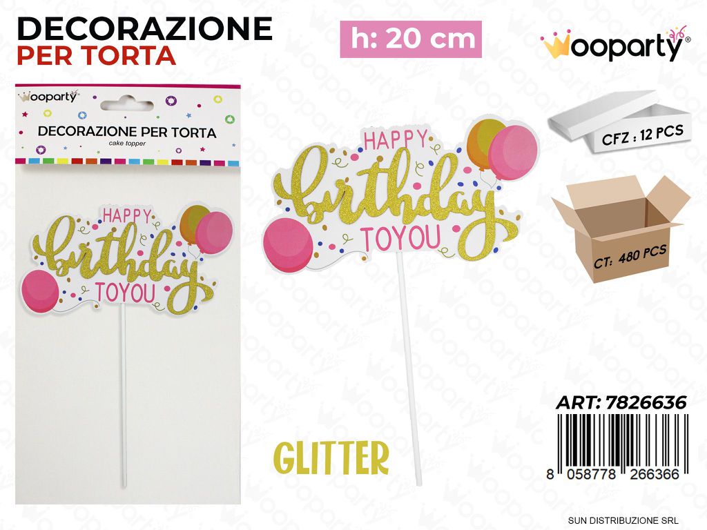 DEC. PER TORTA H. BIRTHDAY GLITTER 20CM /PZ DA 12**