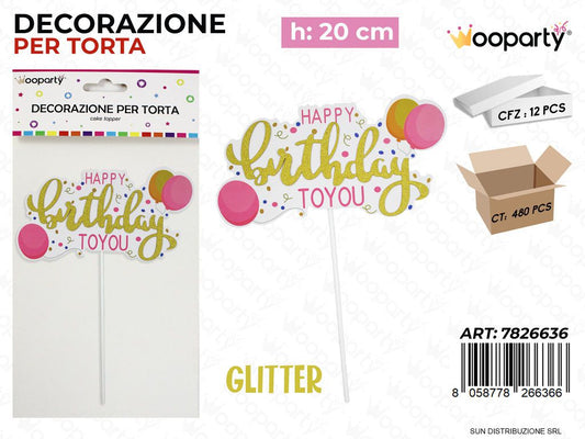 DEC. PER TORTA H. BIRTHDAY GLITTER 20CM /PZ DA 12**