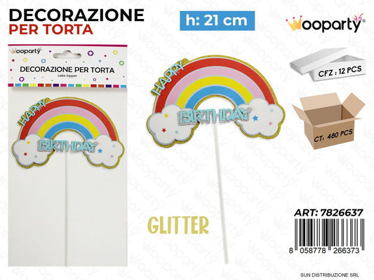 DEC. PER TORTA H. BIRTHDAY GLITTER 21CM /PZ DA 12**