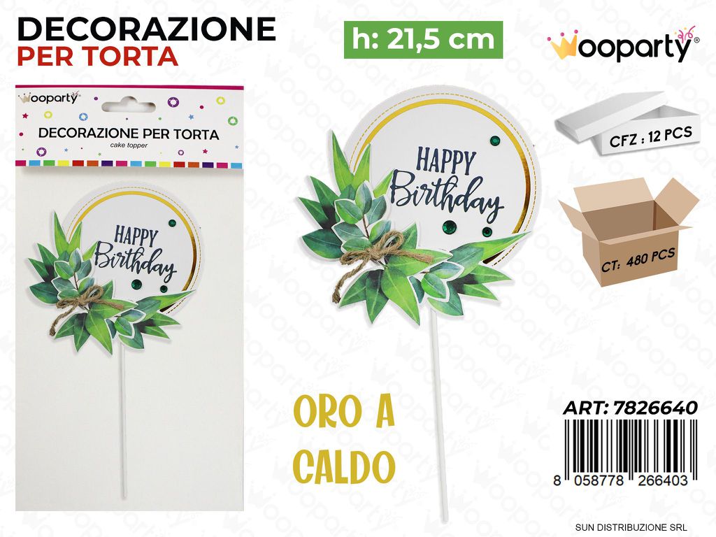 DEC. PER TORTA H. BIRTHDAY ORO CALDO 21.5CM /PZ DA 12**
