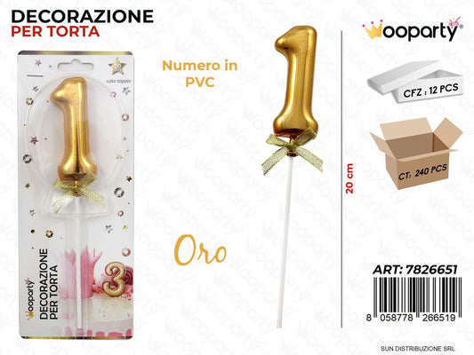 DEC. PER TORTA IN PVC N. 1 ORO 20CM /PZ DA 12**