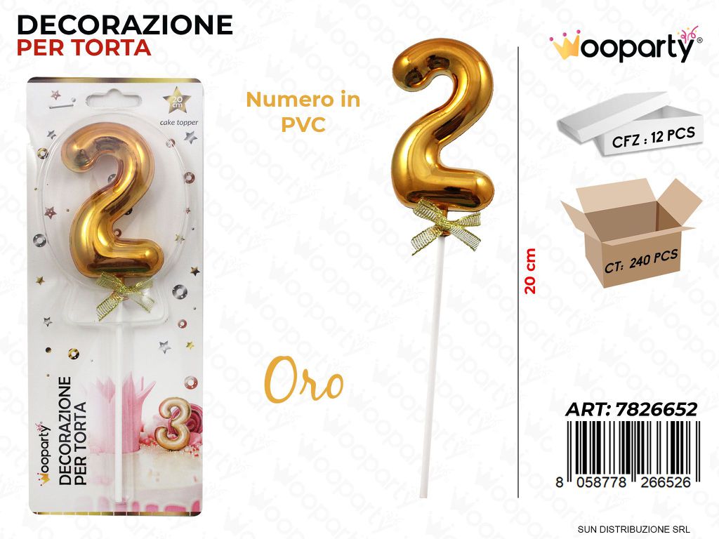 DEC. PER TORTA IN PVC N. 2 ORO 20CM /PZ DA 12**