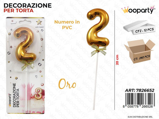 DEC. PER TORTA IN PVC N. 2 ORO 20CM /PZ DA 12**