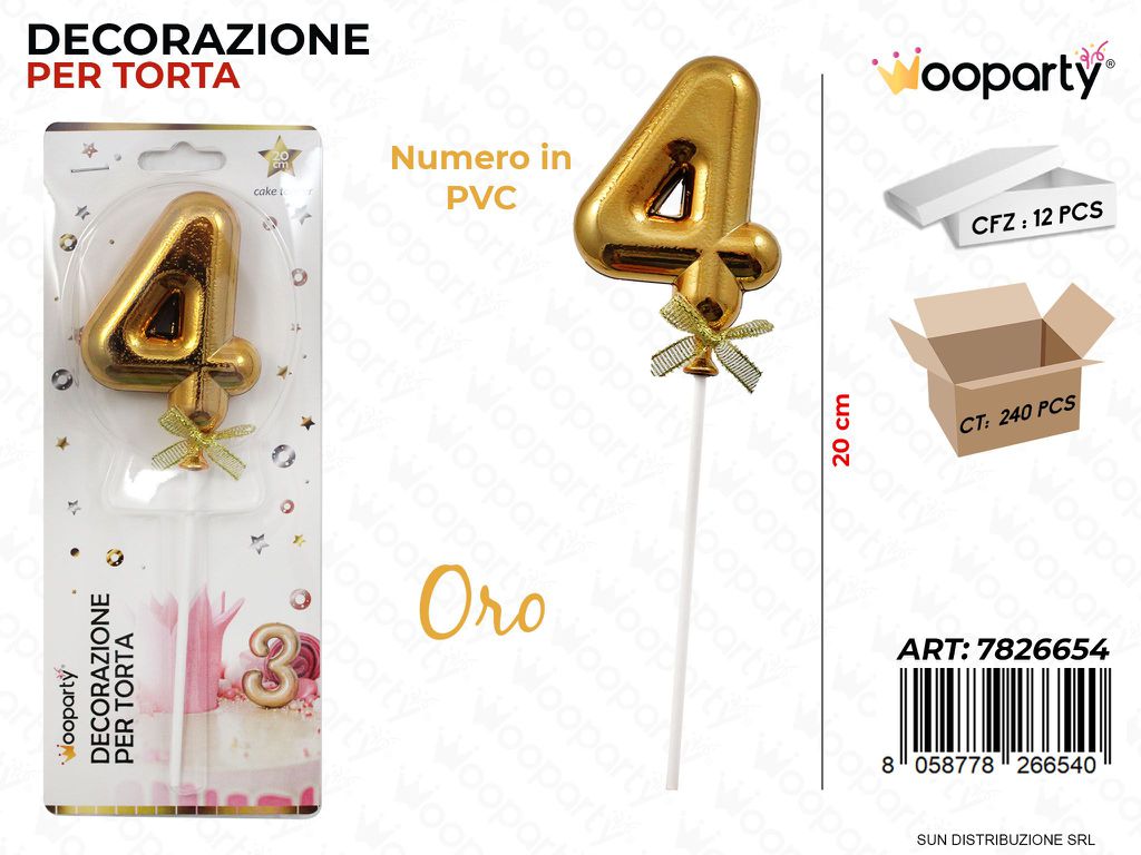 DEC. PER TORTA IN PVC N. 4 ORO 20CM /PZ DA 12**