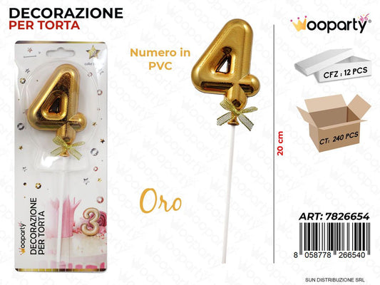 DEC. PER TORTA IN PVC N. 4 ORO 20CM /PZ DA 12**